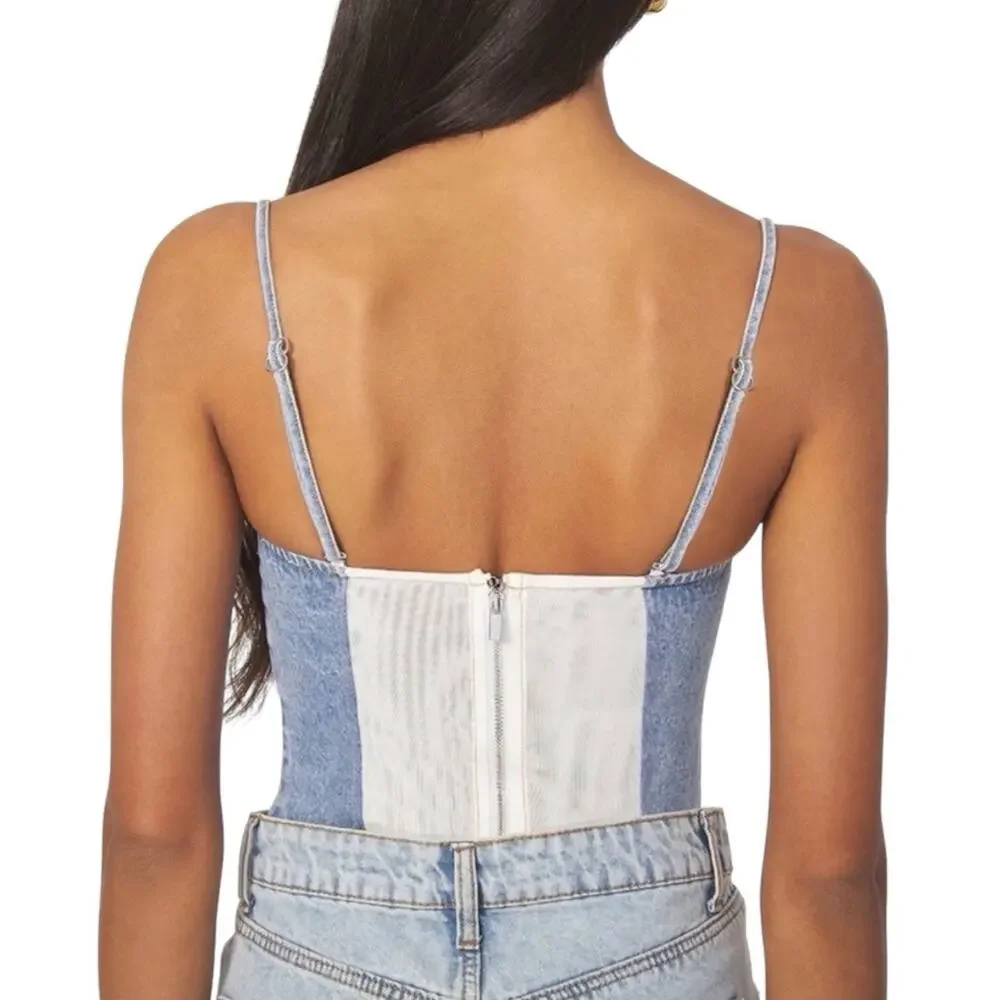 WeWoreWhat Denim Underwire Corset Top Y2K Structured Bustier Light Wash Size 2 - Picture 2 of 8